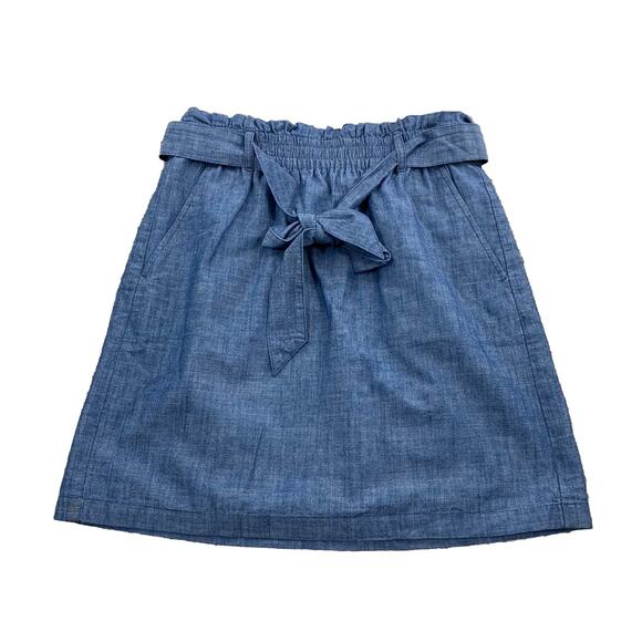 J Crew Chambray Paper-bag Mini Skirt Small NEW 79$ Pockets Blue 30-23 - Picture 1 of 9
